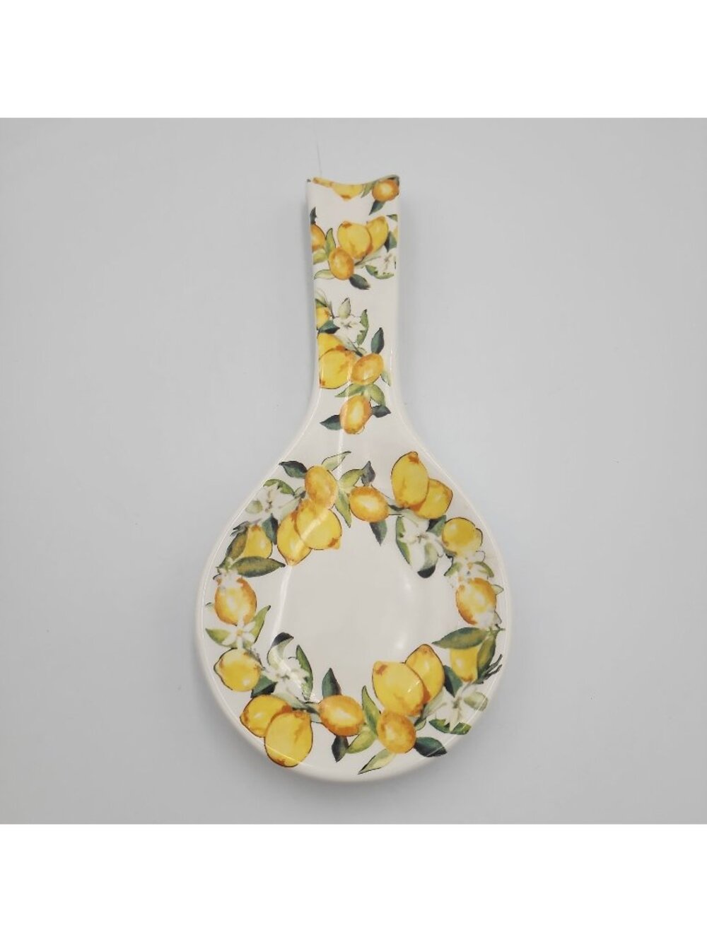 Ceramic Spoon Rest Lemon Design Kitchen Utensil Holder Yellow Green White 10"